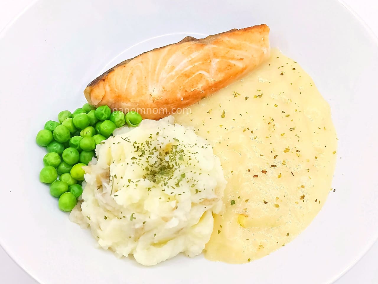 Tasty and Easy Baked Salmon with Mash Potato and Creamy Sauce Recipe